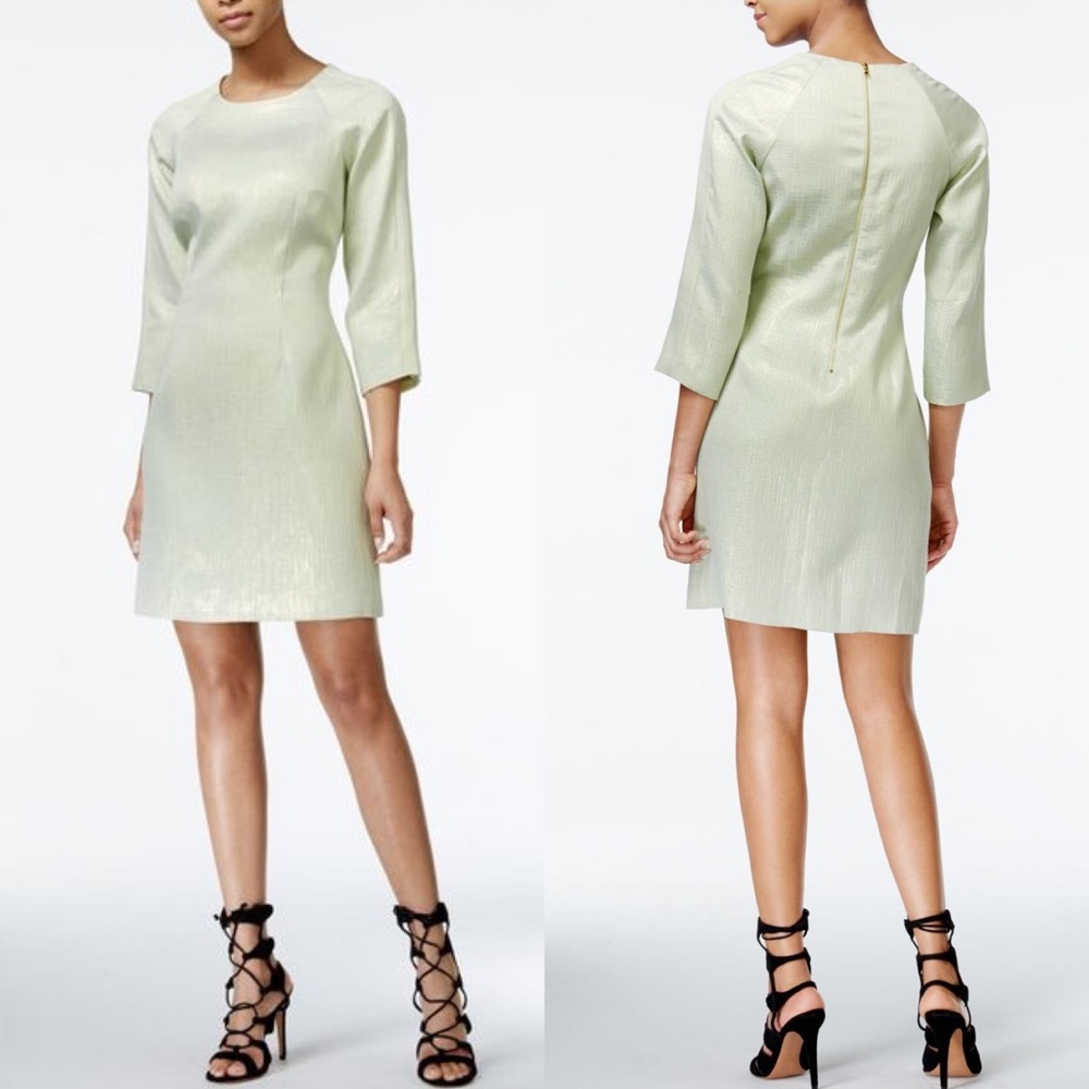 RACHEL Rachel Roy Pale Metallic Green Three-Quarter Sleeve Shift Dress